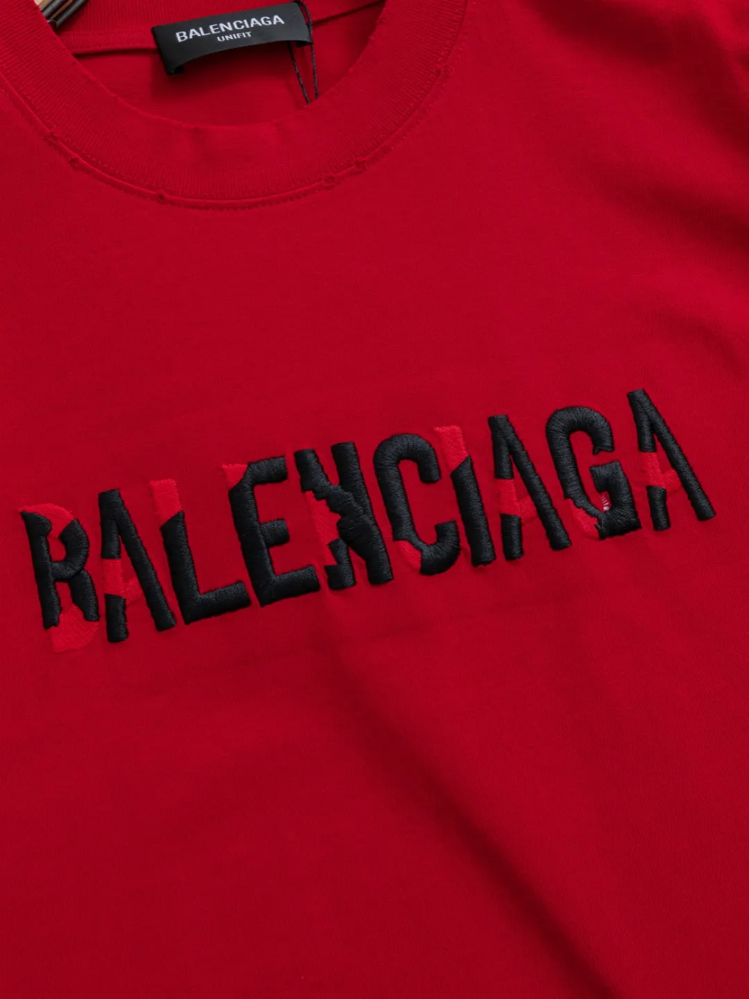 P100✨🔥 [BALENCIAGA] 2026FW short-sleeved T-shirt Premium 26s double yarn 300g fabric embroidery fraying process Color: Black White Red Size: S M L XL 2XL